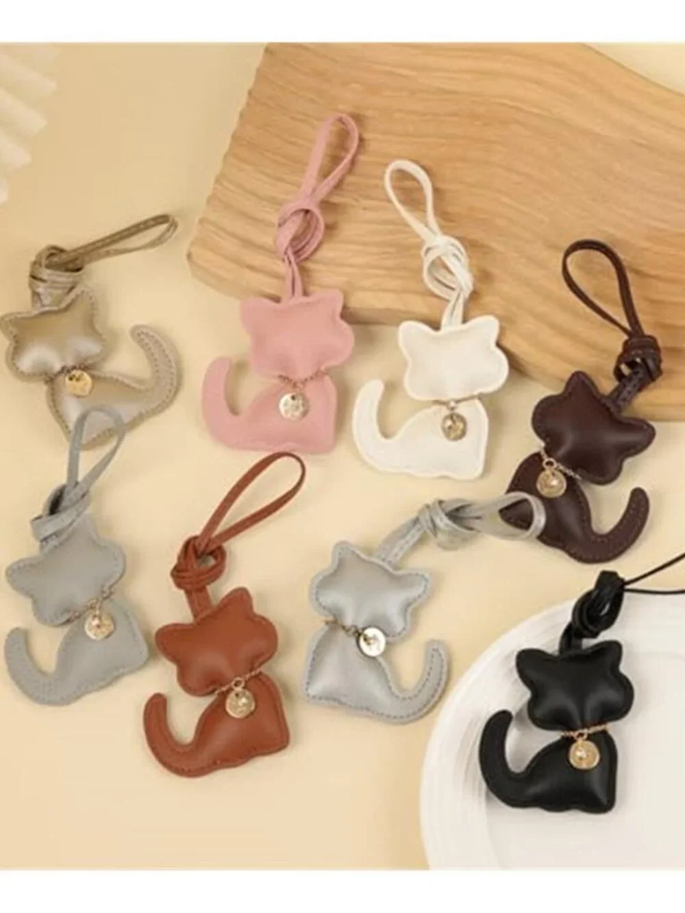 Cat Vegan Leather Bag Charm Rhinestone Purse Keychain Handbag Tote Accessory